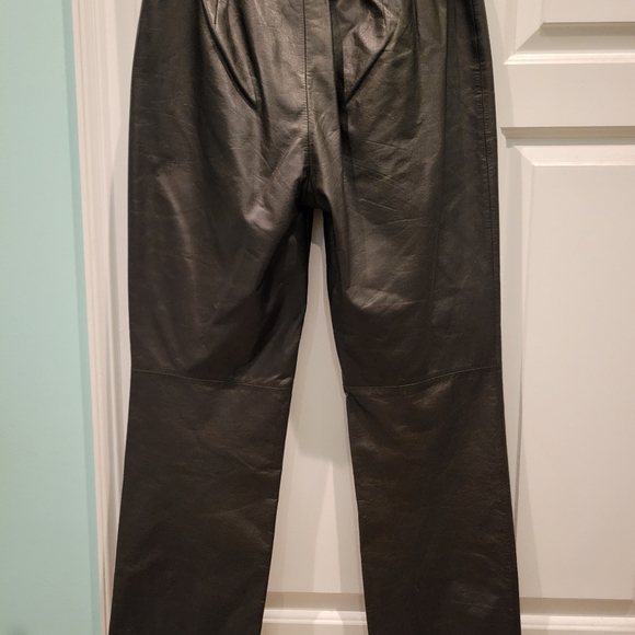 VINTAGE NINE WEST LOW RISE BROWN LEATHER STRAIGHT LEG PANTS - Picture 2 of 7